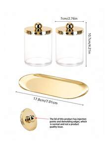 1/2pcs Transparent Bathroom Storage Jars With Lids And Black Tray, Cotton Swab & Dental Floss Holder, Suitable For Vanity Countertop - Multicolor - View 15
