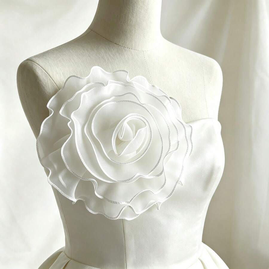 28CM Oversized Vintage Tulle Rose Brooch, Elegant Large Flower Pin For Wedding Photoshoot, Garment Decor Accessory - Multicolor - View 1