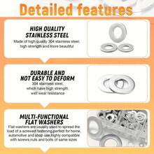 1320-Piece 304 Stainless Steel Flat Washer Set, Durable Material, Polished Surface, O-Ring Fastener Gasket Set, With Storage Box, Includes 9 Commonly Used Sizes (M2-M12), Suitable For Home, Industrial Repair, DIY Projects - Stainless Steel Washer Set - View 5