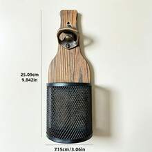 1PC Decorative Wall-Mounted Wooden Bottle Opener With Cap Catcher, Rustic Ornament For Bar, Bistro, Cafe, Outdoor Garden Wall Use - View 2