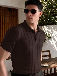 Polo de manga corta con cuello de punto acanalado para hombres ALTZTAR, adecuado para uso diario, actividades al aire libre y viajes - Marrón - Ver 2