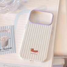 1pc Striped Dachshund Phone Case Compatible With Iphone 17 Pro Max, 17 Pro, 16, 15, 14, 13, Soft Shell With Independent Buttons, Anti-Drop - White - View 7