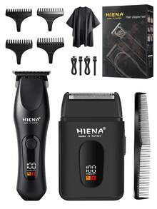 HIENA Men's Hair Clipper & Trimmer Electric Set, Cordless Hair Clipper + Reciprocating Shaver, Suitable For Carving, Trimming, Facial Shaving, USB Fast Charging, LED Display, Home Gift, Holiday Gift - Black - View 10