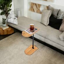 Side End Table, Makeup Organizer,mobil, Höhenverstellbar 42–82cm, Bambus & Metall, C-Form, Stabil, 360° Drehbar, Für Wohnzimmer, Bücher, Gläser, Tablet, Langlebig, Platzsparend - Holzfarbe, Schwarz - Übersicht 4