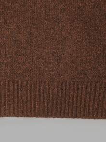 Nicenter Sweater Wanita Musim Gugur/Dingin, Warna Polos, Tekstur Rajut, Leher Bulat, Lengan Raglan, Lengan Panjang, Longgar, Campuran Wol, Pakaian Kasual Sehari-hari - Coklat - View 5