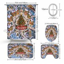 1pc/4pcs Festive Christmas Town Pattern Multi-Functional Bathroom Decor Shower Curtain Set, Free 12 Hooks, Premium Holiday Atmosphere, Bathroom Mat, U-Shaped Rug And Round Toilet Lid Cover, Suitable For All Scenes, Bathroom Set - Merry Christmas Town - View 13