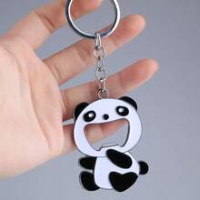 1pc Cute Panda Shaped Bottle Opener Keychain, Black And White Animal Pendant For Bags And Accessories, Bottle Cap Opener For Beer And Cola, Car Key Chain, Practical Gift Accessory For Friends - Black and White - View 6
