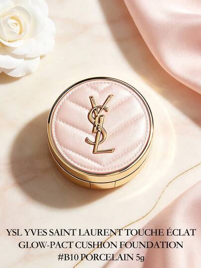 Yves Saint Laurent Poudrier de fond de teint matelassé en cuir YSL, maquillage de couverture hydratante longue durée, pochette de luxe, cadeau de vacances pour femmes YSL-4936968814198 YSL-4935421796071