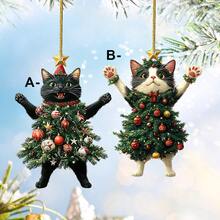 1pc 2D Flat Acrylic Christmas Cat Christmas Tree Hanging Ornament Acrylic Pendant New Christmas Black Cat White Cat Christmas Tree Children's Gift Keychain Pendant Backpack Key Ring Pendant - Multicolor - View 4