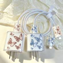 Juego de cargador y protector de cable estilo mariposa, carcasa protectora duradera para cable de carga Apple 18-20W, organizador de cable anti-rotura - Multicolor - Ver 3