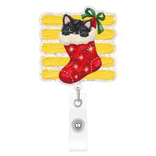 1pc Christmas Santa Claus Easy-Pull Square Striped Christmas Element Rotating Badge Clip - Multicolor - View 16
