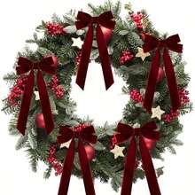 1/5/10pcs Christmas Tree Bows - Holiday Ribbon Gift Bows, Suitable For Holiday Wreaths, Decorations And Rustic Crafts, No Feathers, Glossy Surface, Perfect For Gift Wrapping And DIY Projects, Christmas Tree Decoration Velvet Ribbon, Christmas Tree Bows - Multicolor - View 9