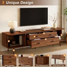 TV Lowboard 165 Cm, MDF TV Cabinet With 4 Drawers And 2 Sliding Doors, Large Storage Space, Rounded Corners - Walnut + MDF - View 5