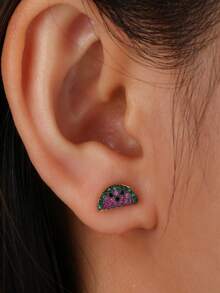 1 Pair 18K Gold Plated Cubic Zirconia Micro-Inlaid Watermelon Stud Earrings For Women - Multicolor - View 2