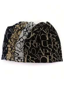 1pc Four Seasons Solid Color Letter Jacquard Knit Hat Unisex Multi-Functional Scarf Beanie Slouchy Cap Suitable For Daily Outdoor Wear - Multicolor - View 9