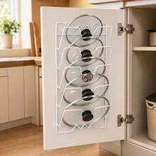 1pc Large Size 5-Tier Wall-Mounted Pot Lid Storage Rack, Multi-Layer Pot Lid Organizer For Kitchen Cabinet Door, Vertical Iron Pot Lid Organizer, Large Capacity Space-Saving Kitchen Storage Organizer - Multicolor - View 10