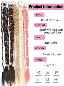 2 Packs 24 Inch Y2K Style Synthetic Long Braided Hair Extensions With Silver Star Decor, Soft Colorful Holiday Cosplay Party Hair Extensions For Women And Girls - Multicolor - View 3