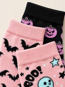 3 Pairs Women's Mid-Calf Socks Sweet Cool Pink Halloween Socks Ghost Bat Pumpkin Fun Socks Holiday Party Casual Daily Gift Socks - Multicolor - View 3