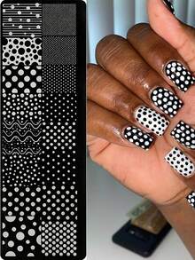 1 buah Plat Stempel Kuku Polka Dot & Garis Gelombang, Templat Stempel Seni Kuku Stainless Steel, Plat Transfer Kuku Pola Geometris Titik untuk Manikur DIY - MultiWarna - View 3