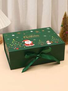 Large Christmas Gift Box With Bow, Red And Green Santa Claus Pattern Design, Suitable For Christmas, Home Decor, Christmas Gifts, Gift Wrapping And Holiday Decoration - One Size Fits All - View 6