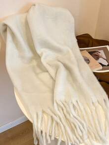 1pc Soft Cashmere-Like Solid Color Scarf With Tassel Long Shawl, Warm Neck Warmer, Minimalist Artistic Style, Suitable For Autumn/Winter Daily Wear, Unisex - Multicolor - View 3