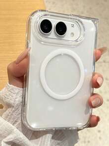 Luxury Clear Translucent Magnetic Wireless Charging Phone Case Compatible With IPhone 18 Duo Fold Shockproof Fold Phone Cover With Magnetic Ring Camera Protection - White - View 2