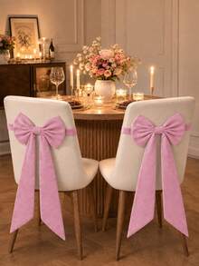 1pc Velvet Chair Back Bow Decoration, Elastic Stretchable Pre-Tied Large Bow Chair Strap With Long Ribbon Tail, Elegant Christmas Dining Chair Decor, Suitable For Christmas, Wedding, Banquet, Holiday Dinner Party, Home Kitchen & Restaurant Decoration - Multicolor - View 3