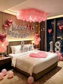1042件粉色生日派對裝飾，16英吋銀色生日快樂橫幅，1000片人造玫瑰花瓣，40英吋巨型鋁箔數字氣球，適用於女性生日派對、單身女派對、情人節派對 - 彩色 - 查看 3