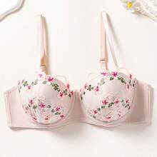 1pc Women's Pink French Sexy Lace Embroidered Underwire Push-Up Lift Bra, Comfortable Anti-Sagging Bra - Pink - View 6