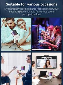1個 USB 插頭 RGB 電競電容式麥克風，即插即用電腦麥克風，具備降噪、一鍵靜音、回聲音量控制、旋轉增益旋鈕，適用於直播、播客、遊戲、配音 - 白色 - 查看 3
