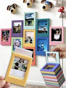 10-Piece Colorful Magnetic Photo Frames - 3-Inch Mini Refrigerator Photo Magnets, Cute Christmas Decor Photo Frame Set For Kitchens, Cabinets, Whiteboards, Home Decor. 3-Inch Magnetic Photo Frame DIY Multi-Functional Combination Desktop Creative Magnetic Photo Frames, Cute Pink Refrigerator Photo Magnets. - Square - View 2