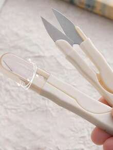 1/3/5pcs U-Shaped Household Small Scissors With Protective Cap - Stainless Steel Handmade & DIY Mini Sewing Scissors, Multi-Function Fabric And Yarn Trimming Tool, Essential Tailoring Craft Scissors - White - View 5