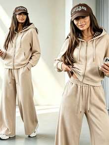 Women Two-Piece Outfits - Apricot - View 1