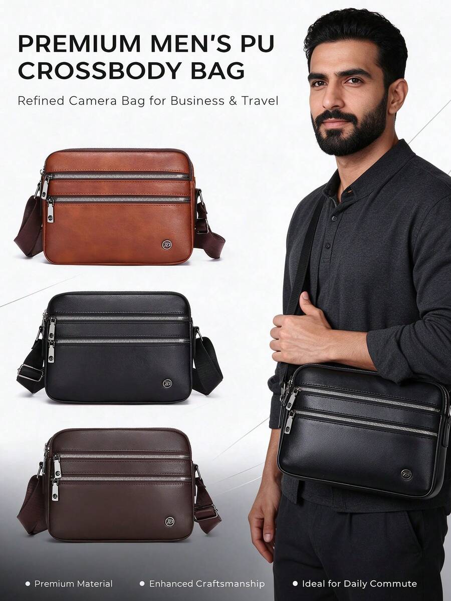 1pc Men's Business PU Camera Bag, Vintage Style, Personal Item Storage Bag, Travel & Commute, Perfect Gift For Boyfriend
