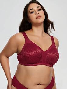 Deyllo Plus Size Women Shaping Bra, Full Coverage, Wireless, Unpadded, Wide Straps, Lace Trim, Effectively Minimizes Bust, Soft & Comfortable, Suitable For Daily Wear - Burgundy - View 1