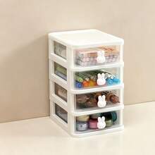1pc Fashionable Rabbit Shaped Drawer Storage Box, Mini Transparent Plastic Desktop Organizer, Can Store Stationery, Cosmetics And Small Items, Cute Rabbit Design Desktop Sorting Box, Exquisite Desktop Decoration, Suitable As Birthday Gift For Girls - Multicolor - View 7
