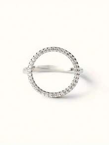 1pc Minimalist Cubic Zirconia Ring, Women's Wedding Anniversary Accessory Gift - Silver - View 1