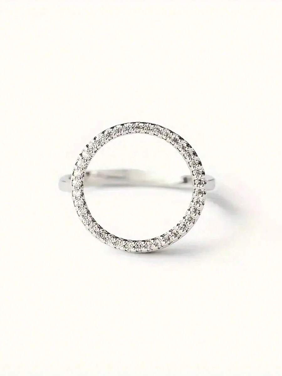 1pc Minimalist Cubic Zirconia Ring, Women's Wedding Anniversary Accessory Gift - Silver - View 1