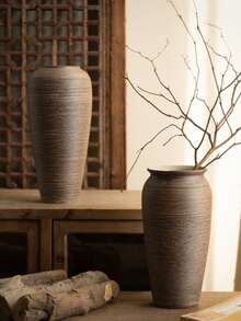 1pc Sage Green Reactive Glaze Ceramic Vase, Modern Country Style Decorative Vase, Suitable For Dried Flowers, Living Room Shelf And Tabletop Decor - Brown Bottle - View 1