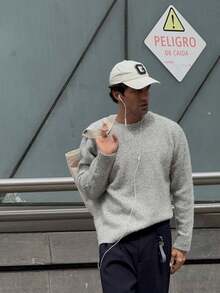 Men's Autumn/Winter Fashion Simple Loose Solid Color Casual Knit Sweater - Grey - View 5