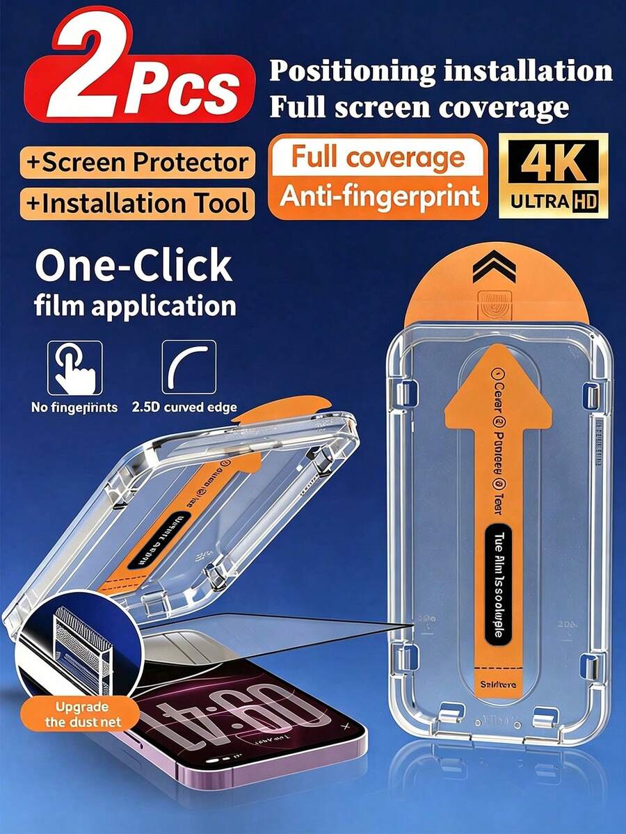 Navigator 2pcs Auto-Alignment Tempered Glass Screen Protector, High Definition, Dust-Proof, Bubble-Free, Easy Installation, Anti-Scratch, Anti-Fingerprint, Anti-Drop, Compatible With IPhone Duo/18 Pro Max/18 Pro/18/17e/17 Pro Max/17 Pro/17 Air/17/16 Pro Max/16 Pro/16 Plus/16/15 Pro Max/15/14/13/12 And Other Models.