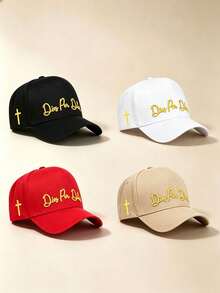 1pc Unisex Curved Brim Baseball Cap, Spanish Cursive "Dios Por Delante" Embroidery, Side Cross Print, Adjustable, For Daily, Street,Party, Travel Wear - Multicolor - View 8