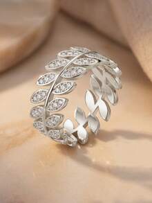Gift Box Style 1pc Elegant Cubic Zirconia Wheat Ear Ring, Sparkling Natural Inspired Jewelry, Suitable For Women's Party, Evening Wear And Holiday Gift - Silver - View 6