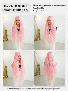 7JHH WIGS Halloween Extra Long Grey Cosplay Wig For Women 44 Inch Wavy Wig With Bangs, Fluffy Synthetic Heat-Resistant Costume Wig For Cosplay Wear,Party Carnival Festivals Use( Pink, Green, Red ) - Multicolor - View 6