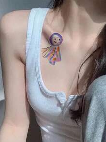 1pc Temporary Tattoo Sticker, Hand Drawn Colorful Rainbow Teru Teru Bozu Pattern, Realistic Fake Tattoo Design, For Daily Wear, Bachelorette Party Favors, Music Festival, Game, Graduation Gift, Lasts 3‑5 Days - Multicolor - View 5