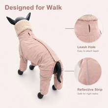 Italian Greyhound Windproof Coat, Gray Pink Autumn/Winter Warm Waterproof Reflective Teddy Fleece High Collar Four-Legged Jumpsuit, Slim Fit, Suitable For Italian Greyhound And Whippet - Dusty Pink - View 4