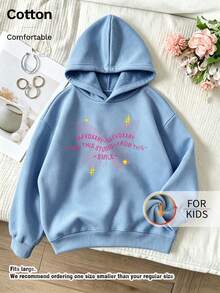 Kids Hooded Sweatshirt, Butterfly Line With Text Smile Graphic Print Thick Fleece Lined Pullover For Kids - Blue - View 9
