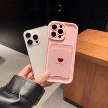 2pcs Set: Pink Self-Adhesive Card Holder Phone Case With Card Slot And Card Holder, Minimalist Heart Design TPU Anti-Drop Full Coverage Protective Case Compatible With Apple 11/12/13/14/15/16/16Pro/16ProMax/17/17pro/17ProMax/18pro/18ProMax - Multicolor - View 4