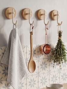 Wall Hooks, Can Hang Kitchen Towels, Utensils, Bathroom Loofahs, Entryway Bags And Keys. No-Drill Adhesive Installation, Fsuitable For Kitchen, Bathroom And Entryway, Brings Natural Wood Texture And Neat Storage For Your Home - Multicolor - View 7