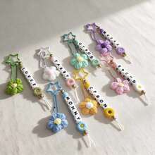 [Customized]1pc Silicone Personalized Beaded Charm, Paired With 1 Handmade Yarn Flower, Customized English Letter, Star Clasp Packaging Decoration, Birthday Gift - Multicolor - View 3